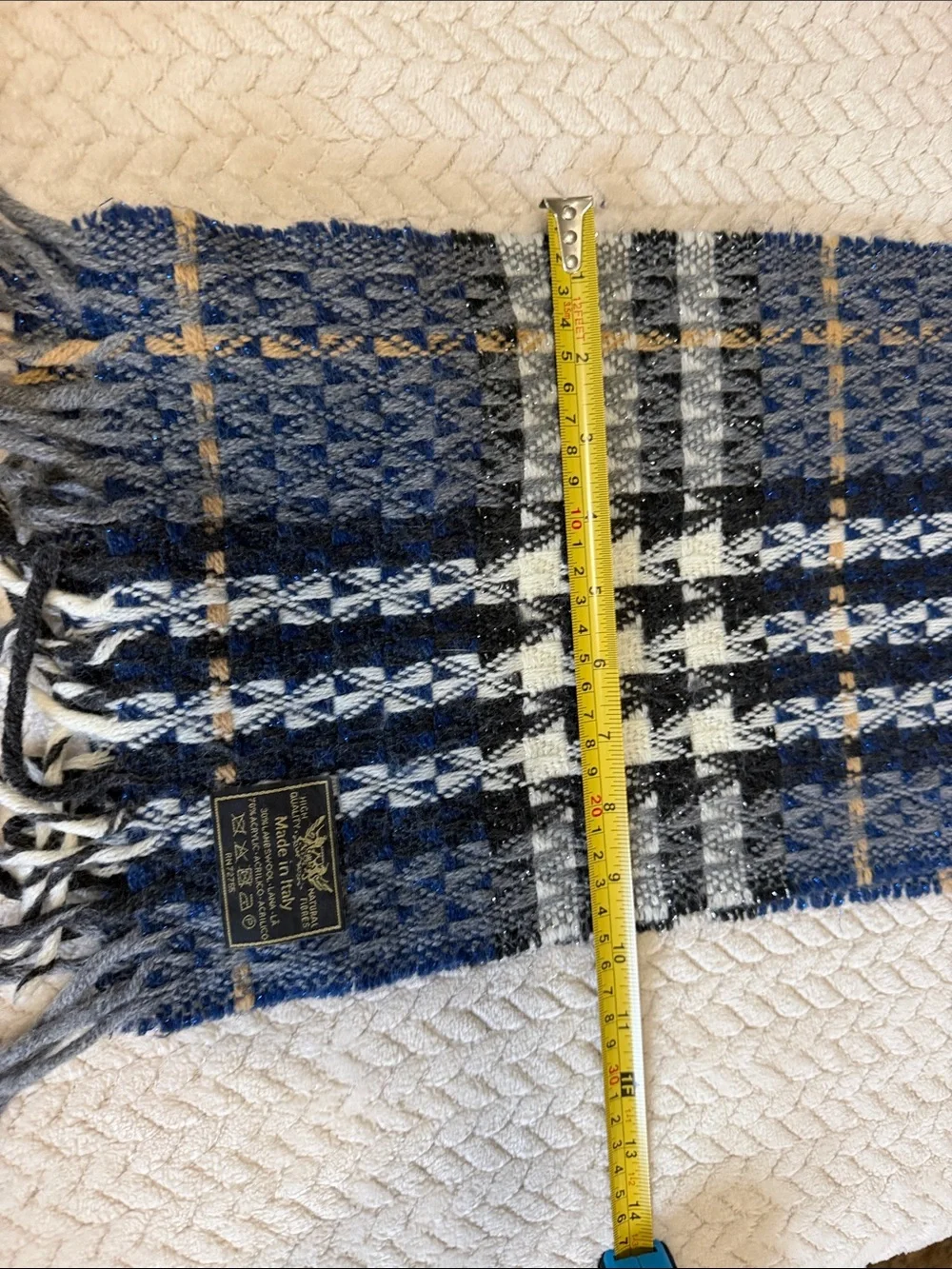 Made in Italy Blue Plaid Wool Blend Scarf by (Unknown)